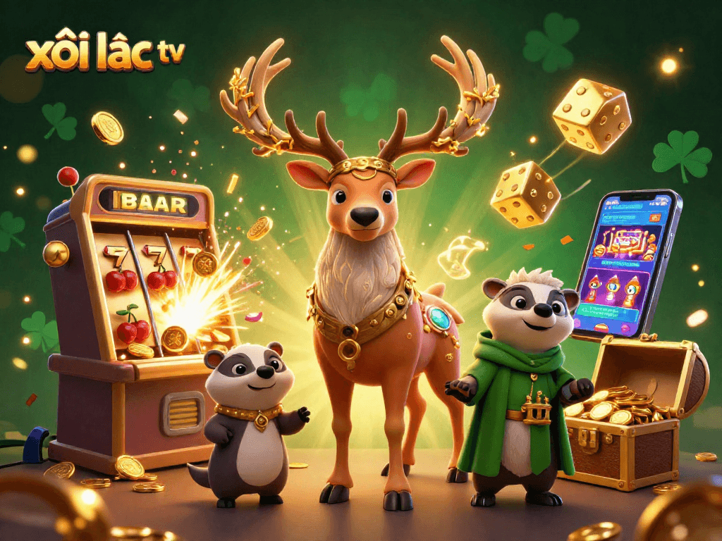 Experience the thrilling wins of xôi lạc tv with a vibrant casino scene featuring a mystical stag and dynamic gameplay elements.