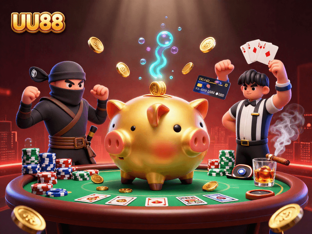 Engage and win with UU88 at a vibrant casino scene featuring dynamic characters