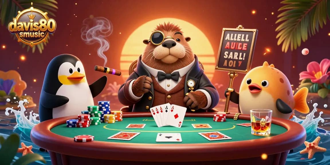 Experience the excitement of poker with davis80smusic in a vibrant underwater illustration featuring a walrus and friends.