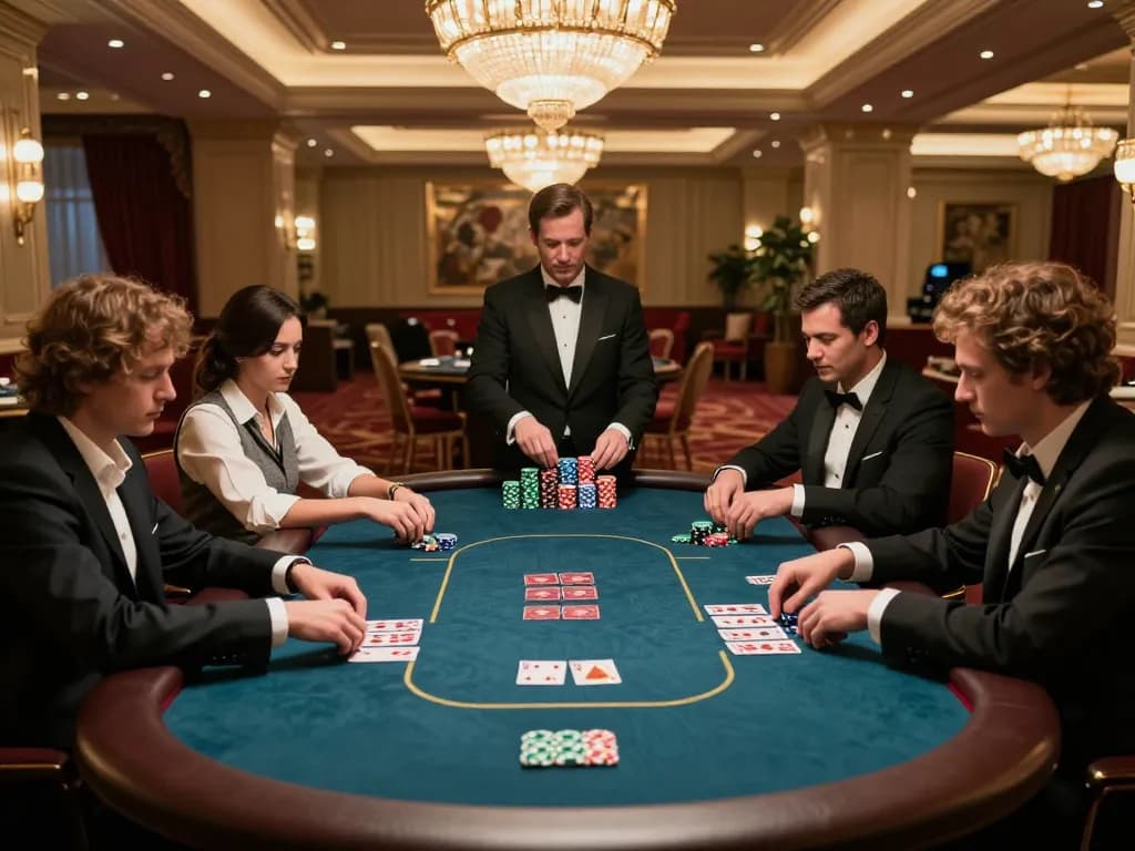 GG88 players engaging in an intense poker game at a high-stakes casino table with colorful chips.