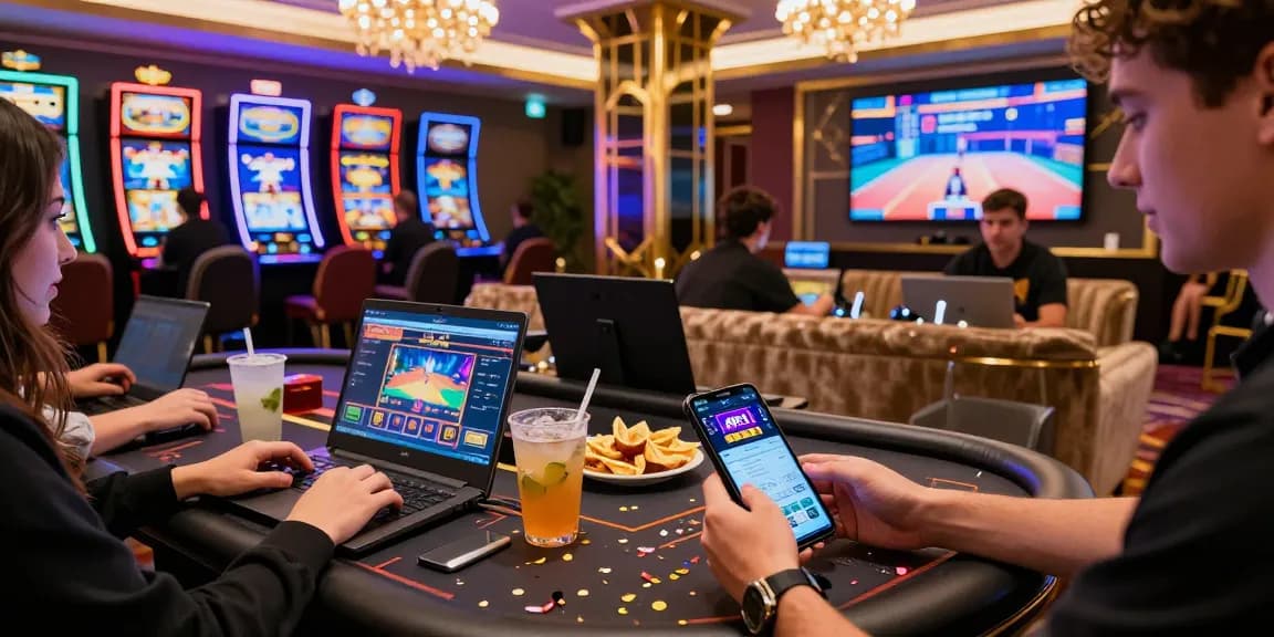 Exciting online casino Malaysia gaming scene with players engaged in esports and slots.