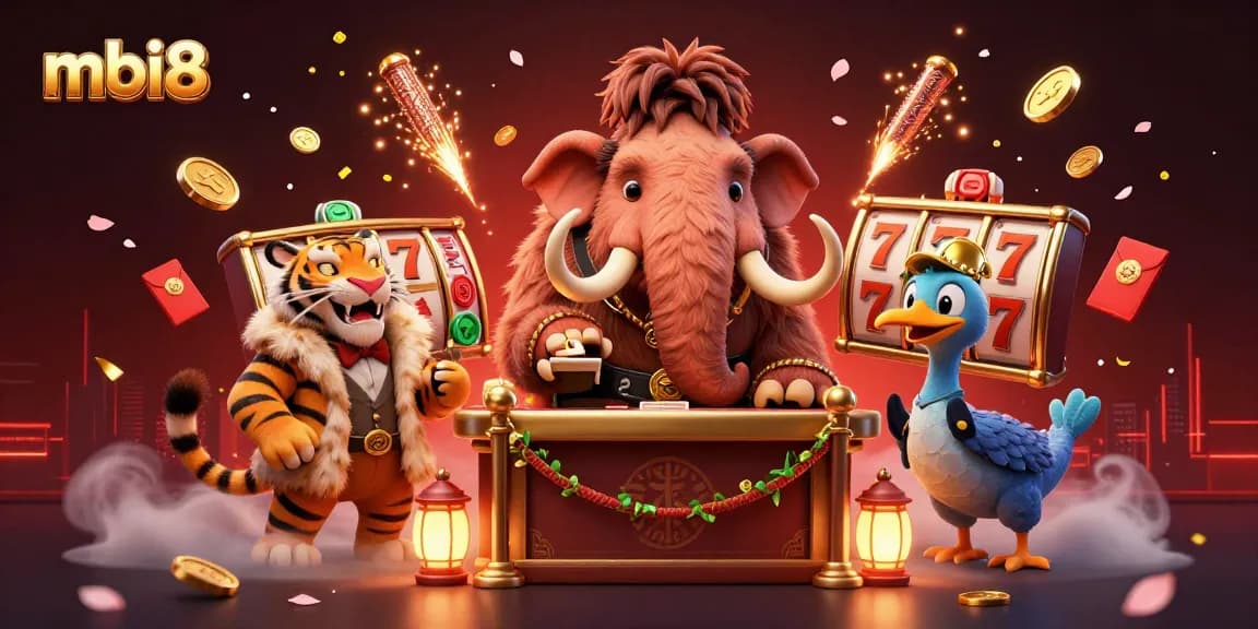 Experience high-stakes excitement with mbi8 as a woolly mammoth checks IDs at an exclusive casino entrance.