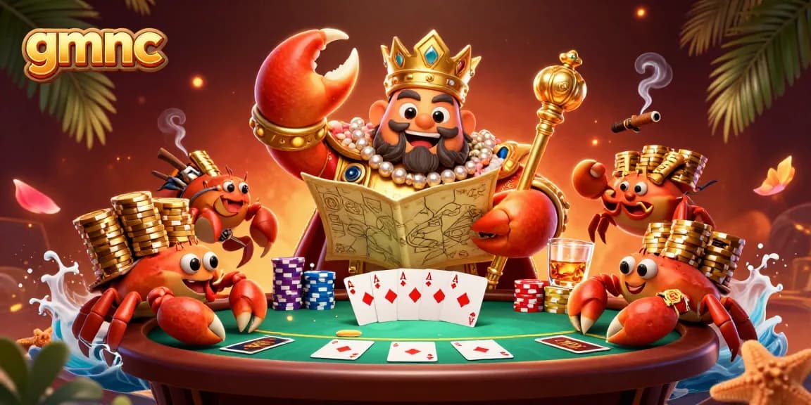 Experience the vibrant energy of gmnc as the golden crab emperor oversees a dynamic poker scene.