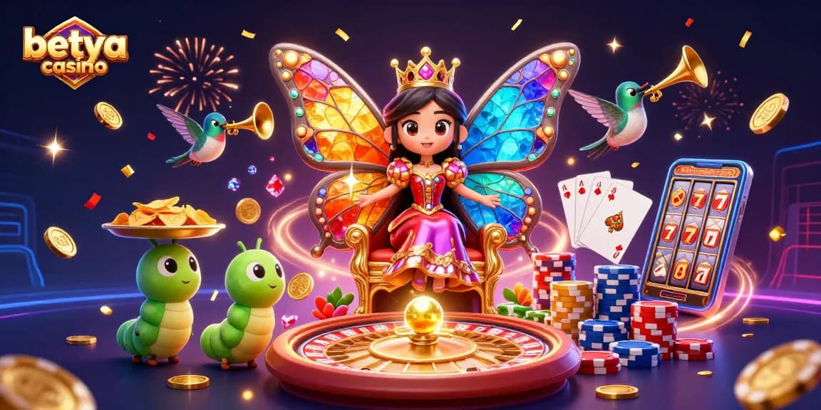 Experience the excitement of betya casino with vibrant 3D characters and dynamic casino elements.