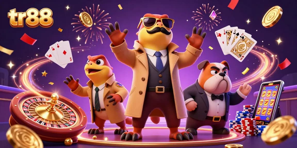 Join the fun at tr88 with raptors in a trench coat trying to enter a VIP lounge while coins cascade around.