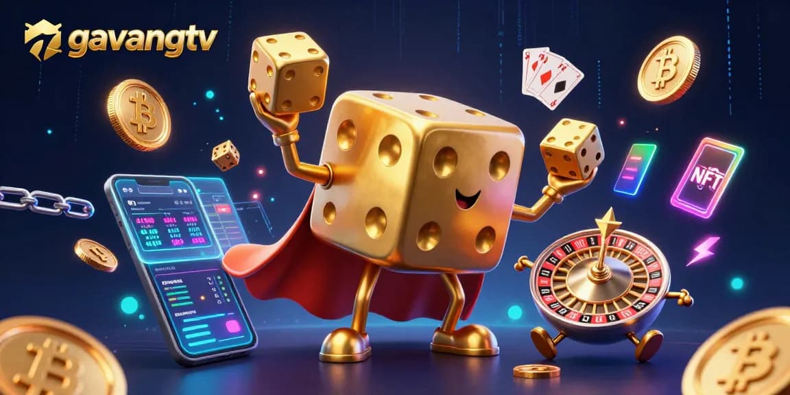 Experience the excitement of gavangtv with dynamic casino-themed 3D illustration featuring crypto elements.
