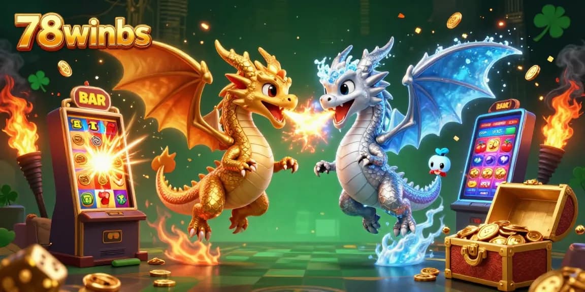 Engage with exciting slot machine and dragon action at 78winbs in this vibrant casino illustration.