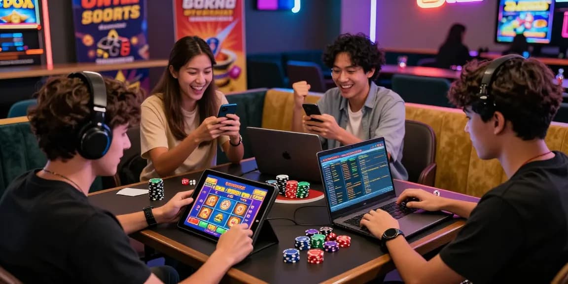 Players celebrating wins while engaging in slot gacor games in a vibrant gaming lounge.