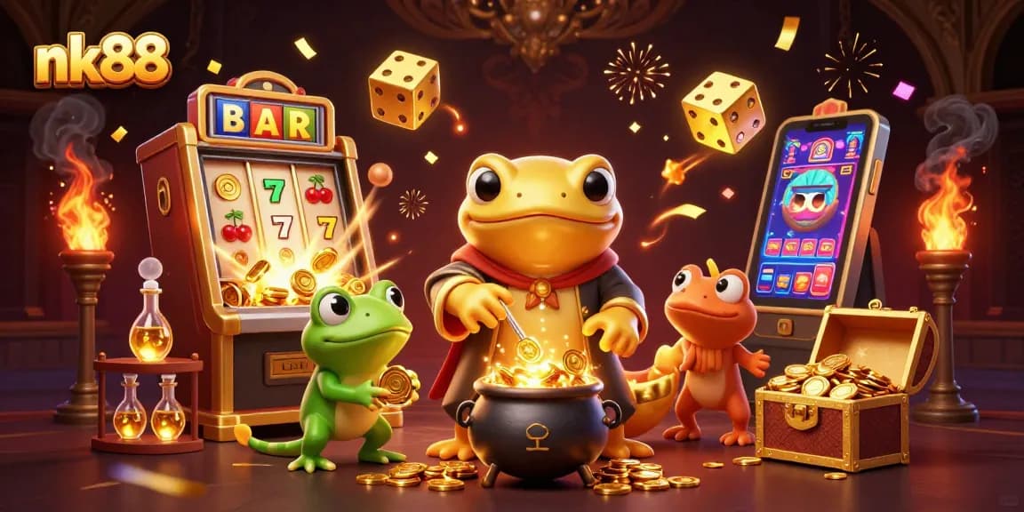 Experience the thrill of winning at nk88 with a dynamic illustration of vibrant casino games.