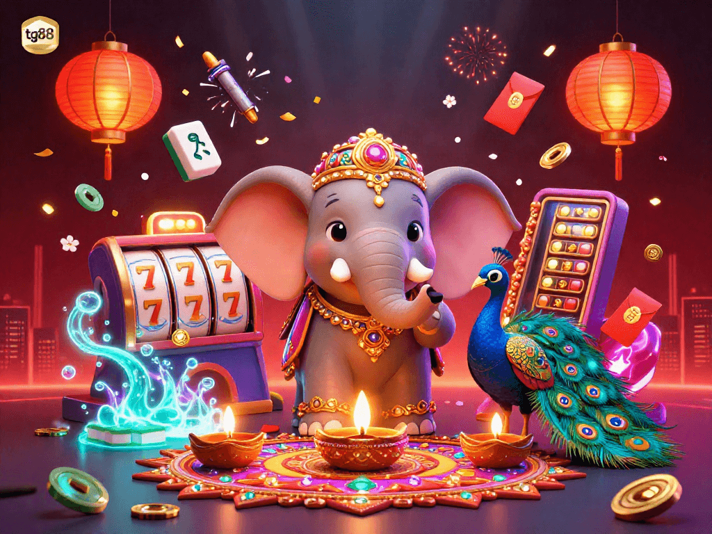 Experience thrilling gameplay at tg88 with vibrant slot machines, shining symbols, and festive casino energy.