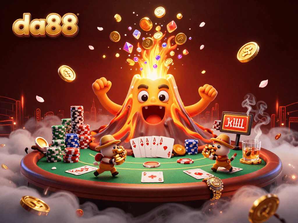 Experience winning moments with da88 as the golden volcano erupts with treasures and poker elements.