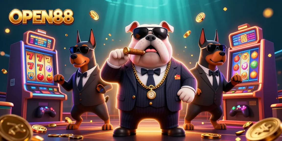 Experience exciting wins at OPEN88 with a dynamic 3D casino scene featuring engaging slot elements.