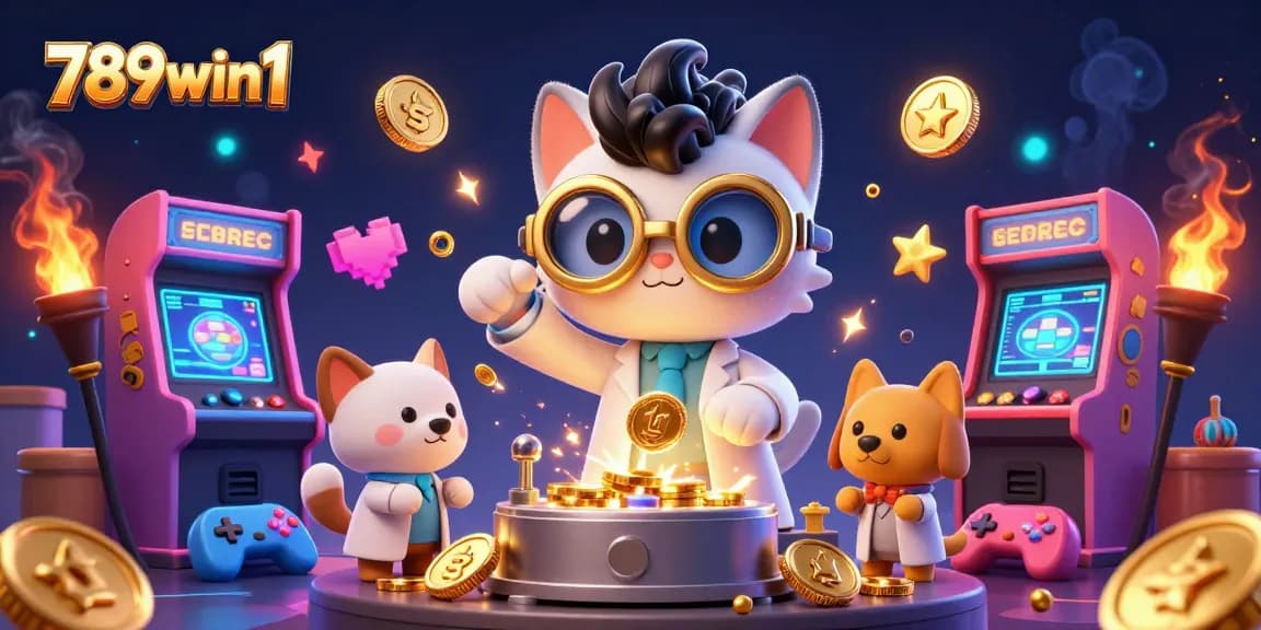 Experience thrilling wins with the 789win1 mad scientist and dog in a vibrant casino scene.