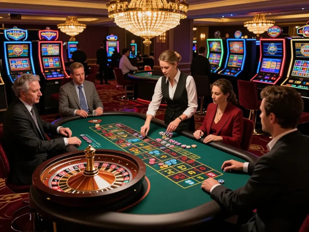 Players strategizing their bets in a thrilling Pragmati Play roulette scene on an elegant casino floor