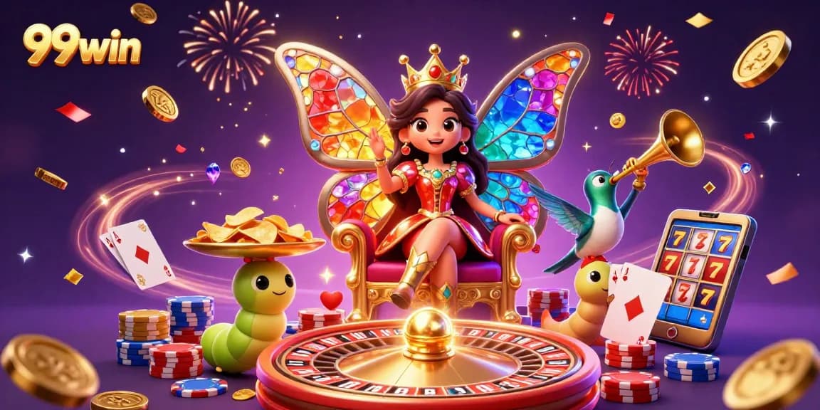 Experience the magic of winning at 99win with animated casino elements and vibrant colors.