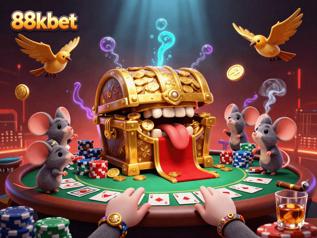 Experience thrilling gameplay at 88kbet with our golden treasure chest and exciting poker elements.