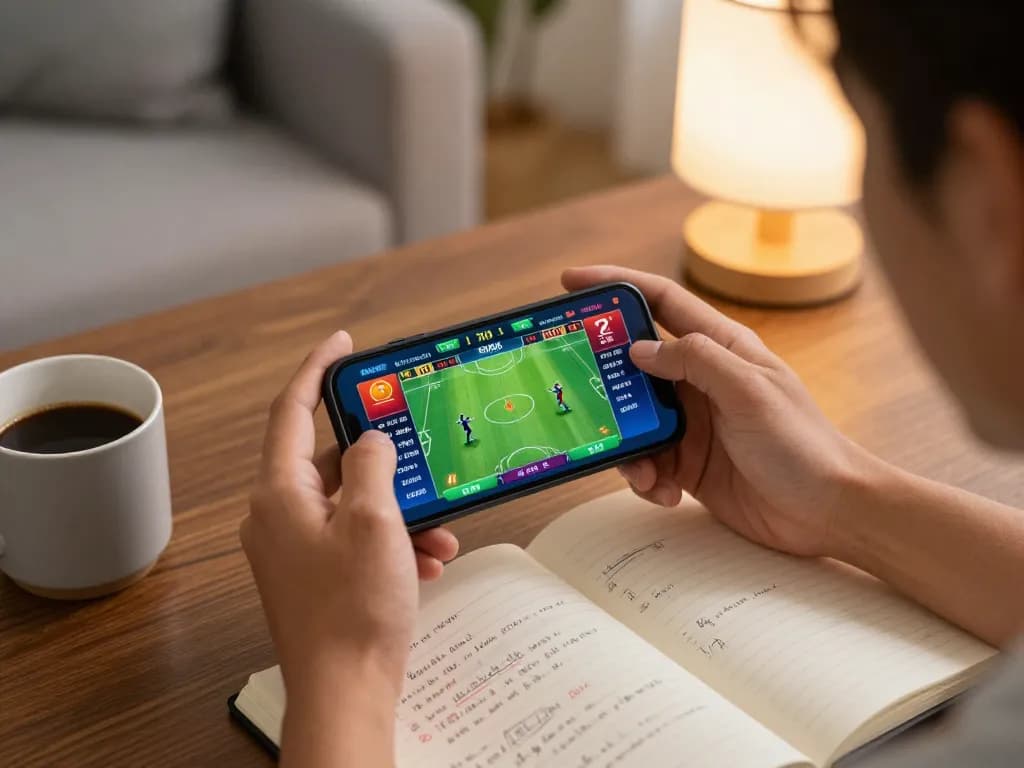 Engaging in live betting action on a smartphone while using link vào alo8 in a cozy home setting.