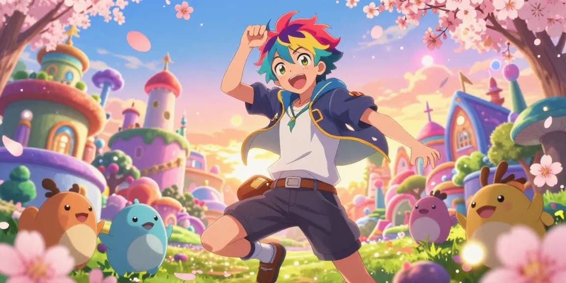 Immersive ai ecchi scene with colorful anime character in a whimsical setting, showcasing vibrant art style.