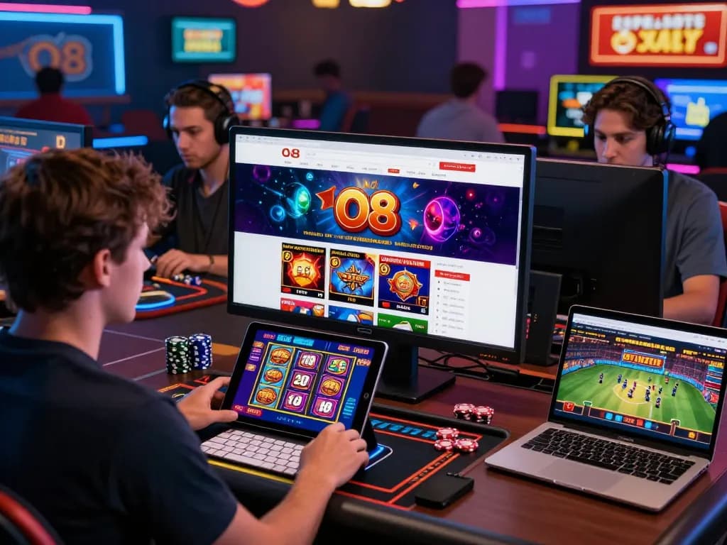 Dynamic online gaming scene on trang chủ o8, showcasing diverse players interacting with vibrant casino games and sports betting features.