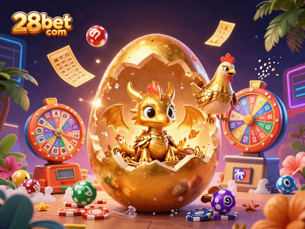 Bet on 28bet com with a dazzling gold dragon showcasing exciting gaming elements and vibrant illustrations.