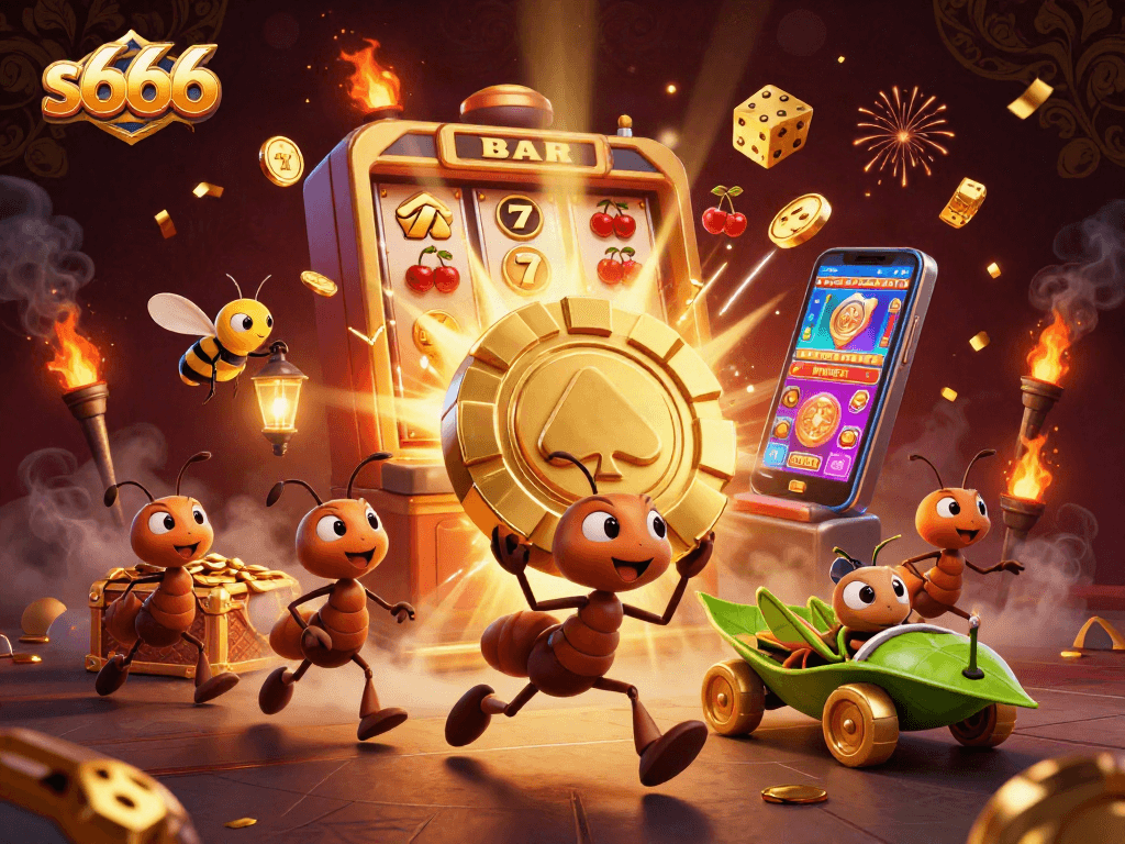 Experience thrilling wins with the dynamic s666 casino illustration featuring unique characters and vibrant action.
