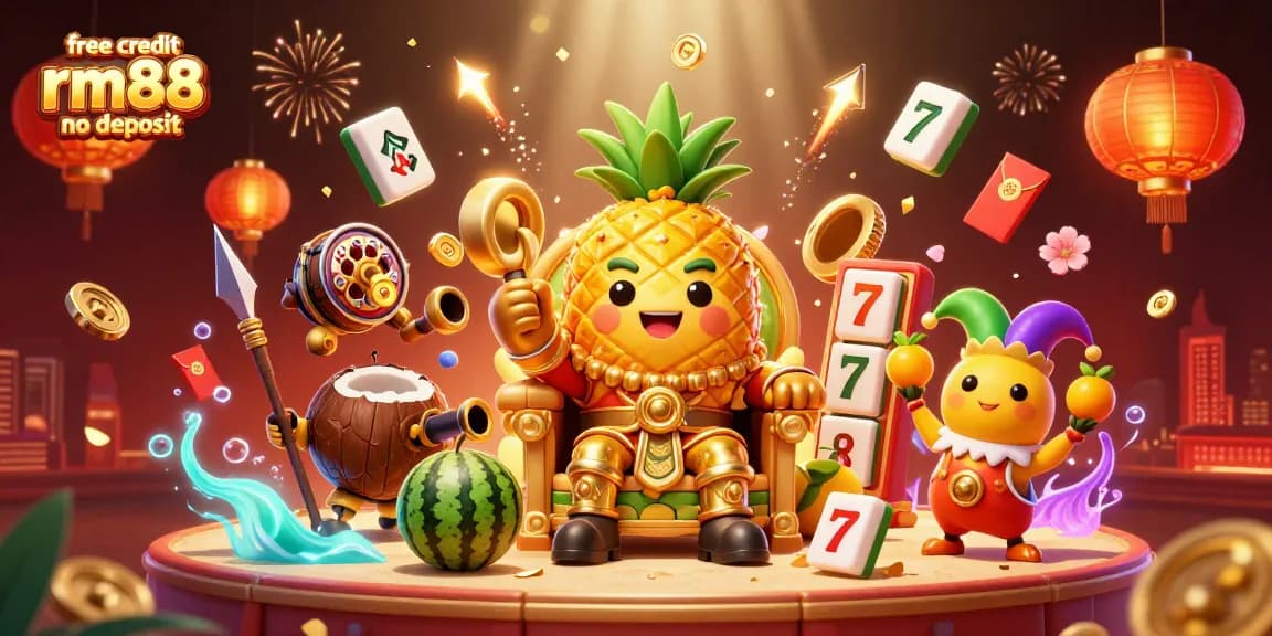 Claim exciting rewards with free credit rm88 no deposit at a vibrant tropical casino scene featuring animated characters.