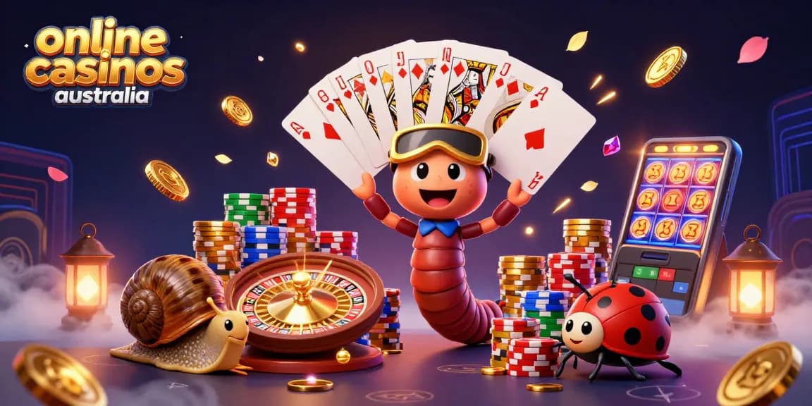 Experience vibrant action at online casinos australia with a lively 3D illustration of unique casino characters.