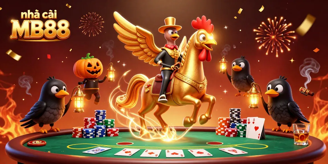 Experience thrilling action at nhà cái MB88 with a vibrant casino scene featuring poker tables and magical elements.
