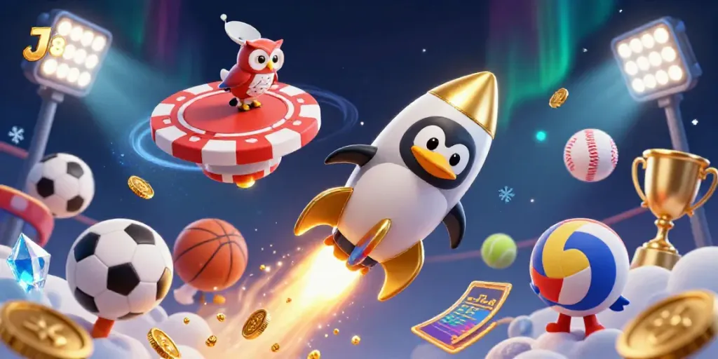 Experience thrilling 3D action with J 88 as a golden penguin races towards a casino in space.