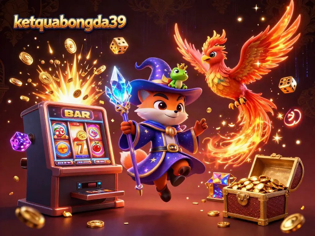 Engage in thrilling gaming adventures with ketquabongda39 featuring a mystical wizard fox, phoenix, and immersive casino elements.