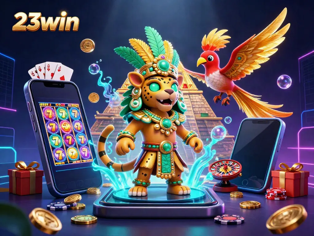 Experience vibrant slot gaming action with 23win, featuring exciting characters and game elements.