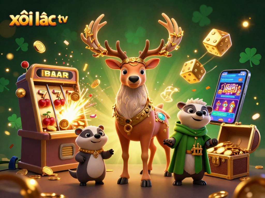 Experience the thrilling wins of xôi lạc tv with a vibrant casino scene featuring a mystical stag and dynamic gameplay elements.