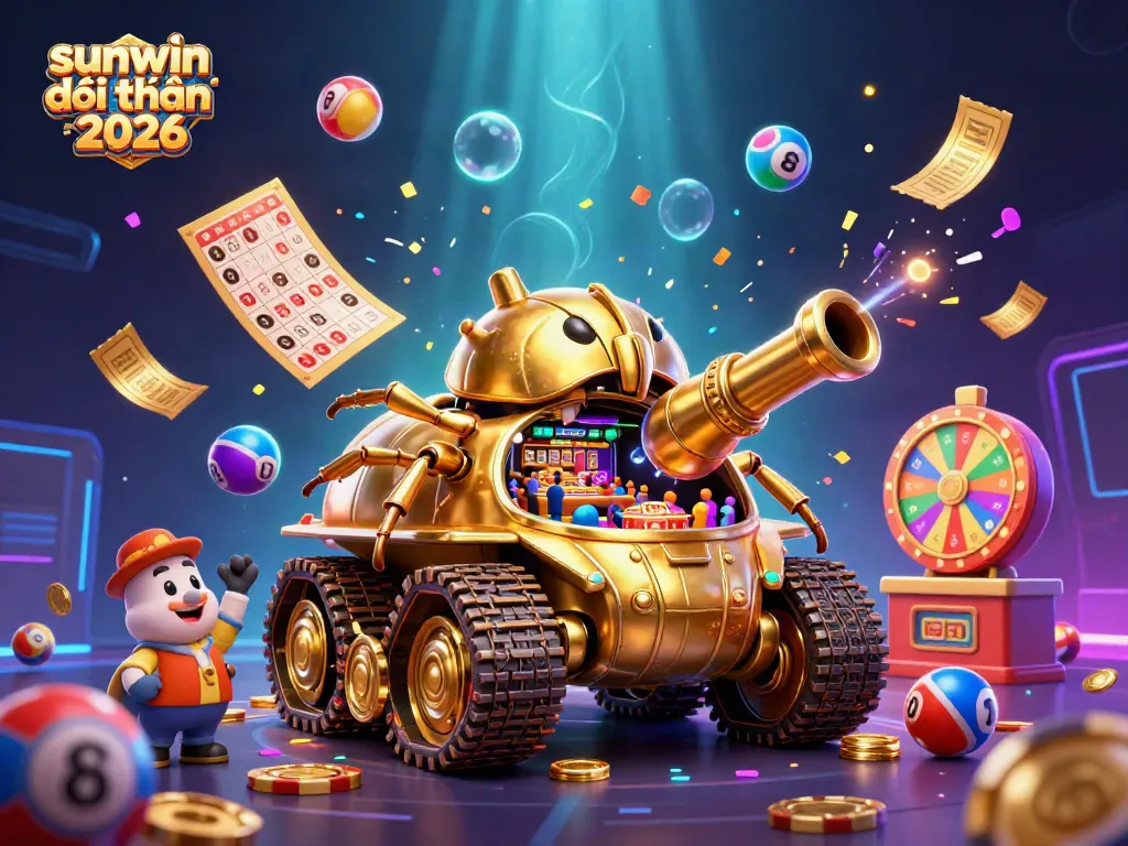 Experience the excitement of sunwin đổi thưởng 2026 with a dynamic casino-themed illustration featuring vibrant gaming elements.