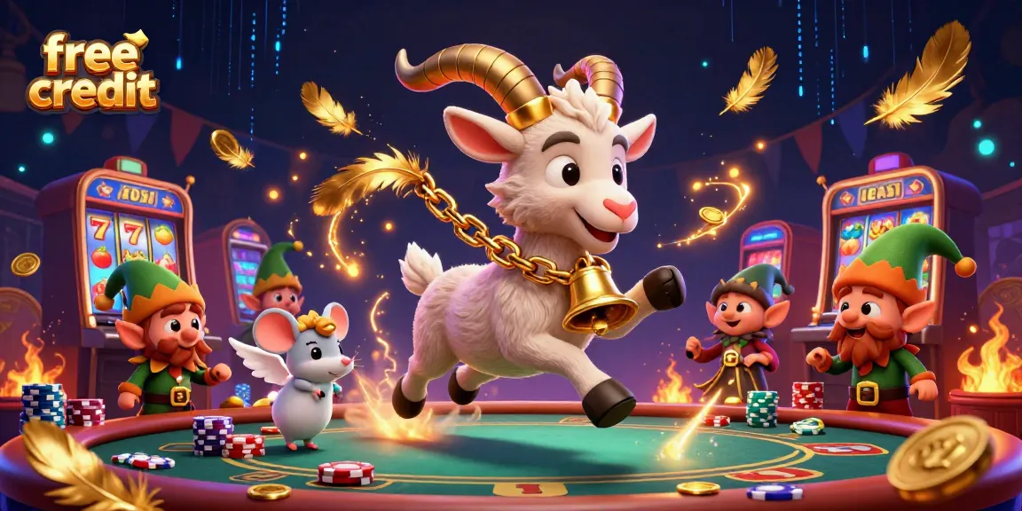 Engage in gameplay with free credit to enjoy vibrant casino slot games amid animated characters.