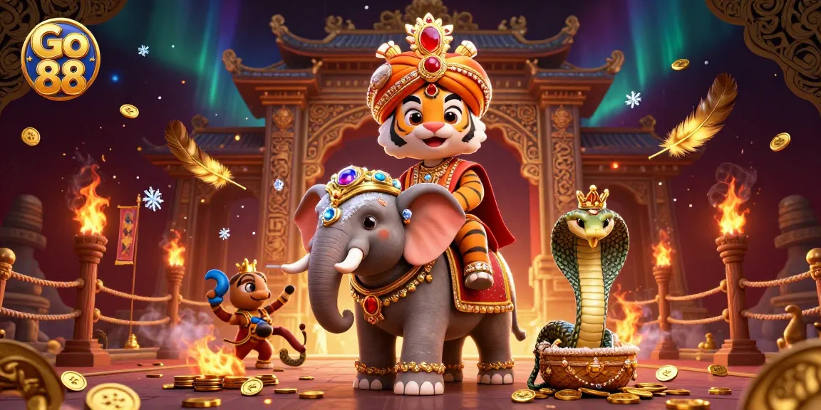 Experience the vibrant action of Go 88 with a regal elephant, maharaja tiger, and gaming riches.