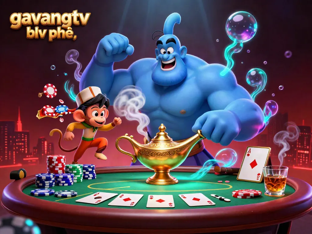 Experience thrilling gambling action with gavangtv blv phệ featuring a genie, poker elements, and dynamic energy.