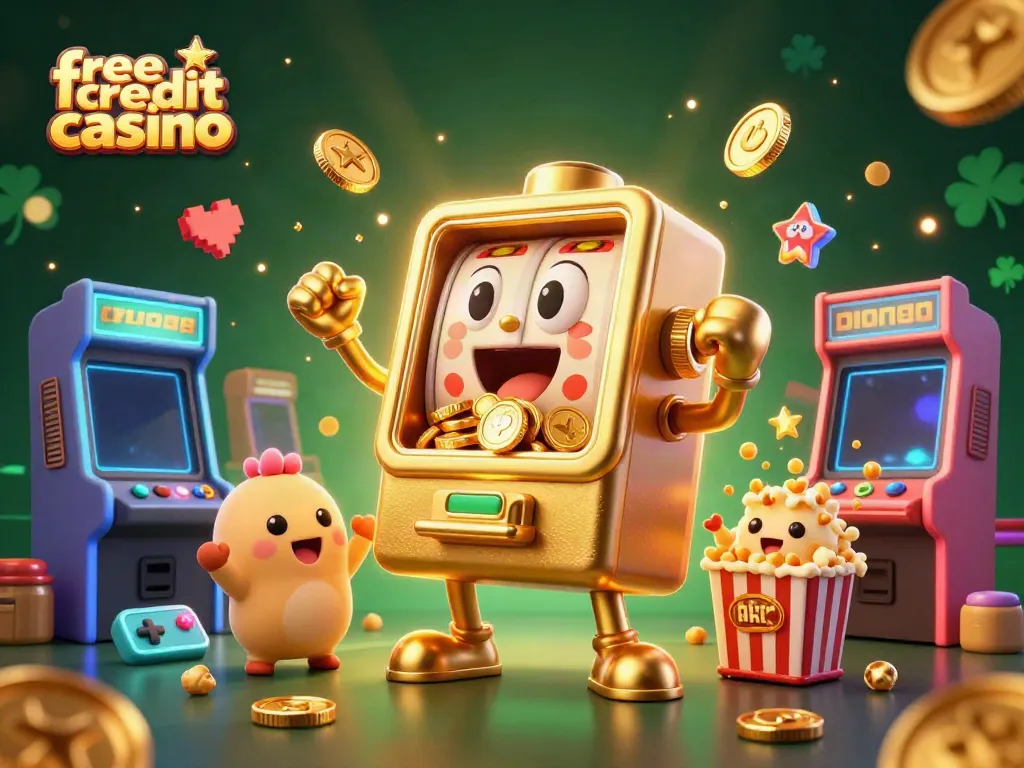 Exciting scene of a golden slot machine celebrating its jackpot, perfect for free credit casino promotions.