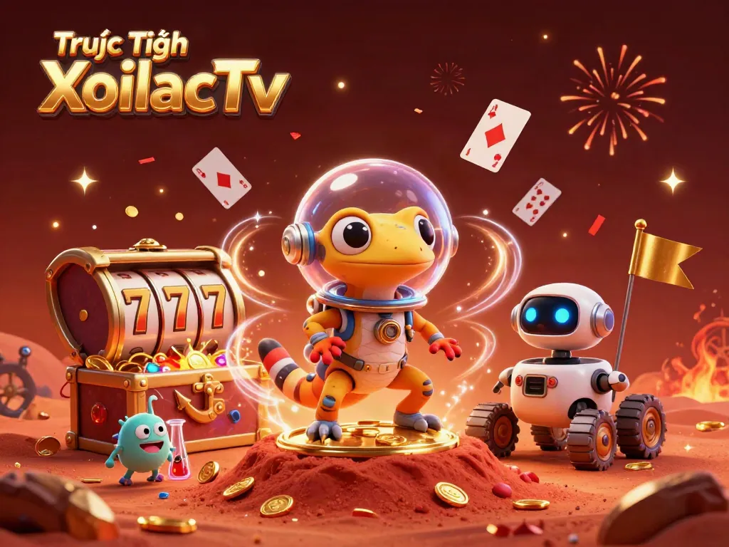 Experience Trực Tiếp XoilacTv in this vibrant scene with our Martian gecko in a gold casino.