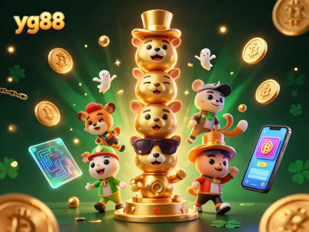 Engage with yg88's exciting casino action featuring a gold totem surrounded by glowing crypto elements.
