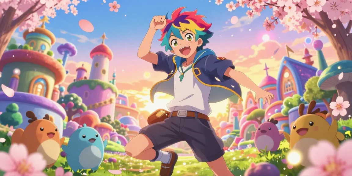 Immersive ai ecchi scene with colorful anime character in a whimsical setting, showcasing vibrant art style.