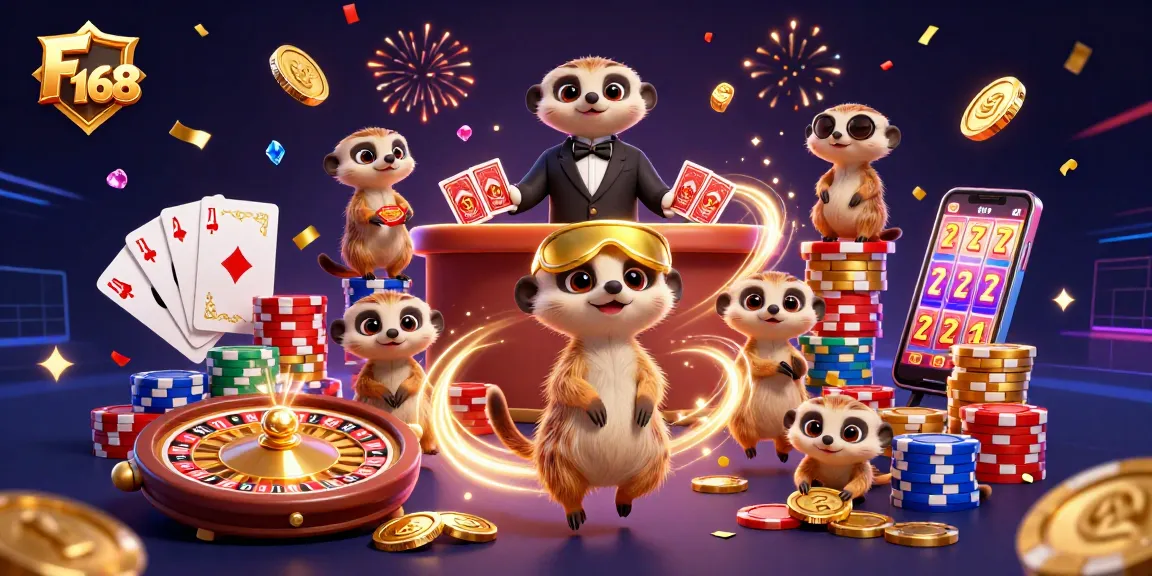 Experience the thrill of winning at F 168 with meerkats running a vibrant casino operation.