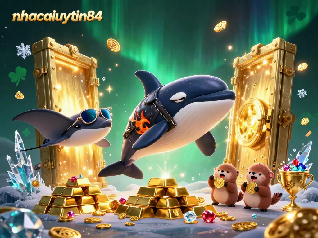 Experience the vibrant energy and rewards at nhacaiuytin84 with a playful underwater scene featuring entertaining sea creatures and treasure elements.
