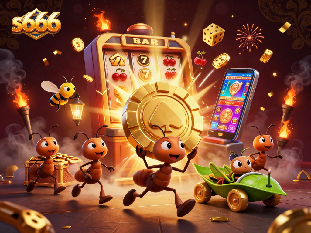 Experience thrilling wins with the dynamic s666 casino illustration featuring unique characters and vibrant action.