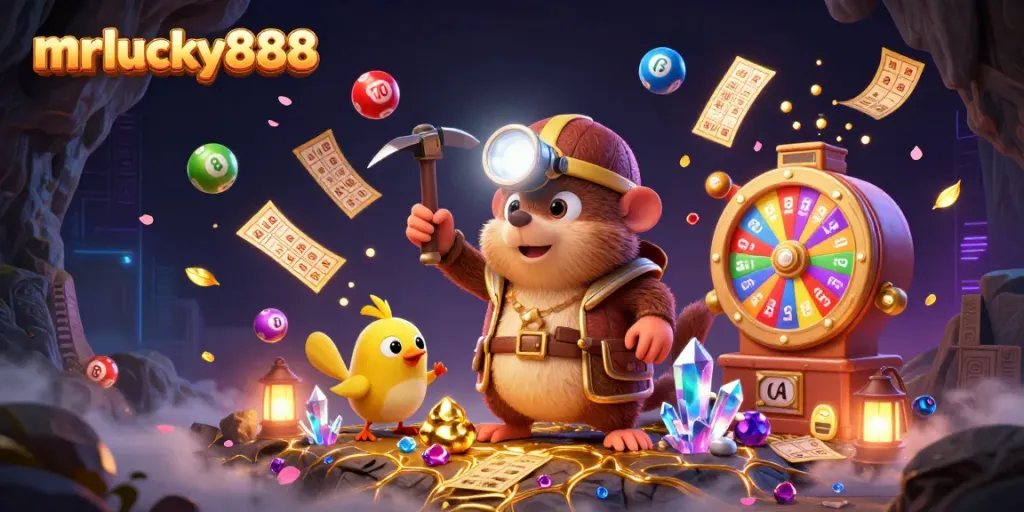 Experience thrilling wins with mrlucky888 in a vivid 3D casino scene filled with excitement.