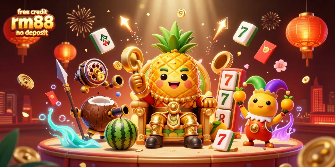 Claim exciting rewards with free credit rm88 no deposit at a vibrant tropical casino scene featuring animated characters.