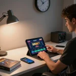 Gambling enthusiast navigating the 88BET online casino interface on tablet, showcasing strategic gameplay.