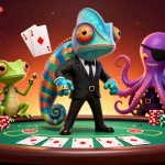 Experience the excitement at GO8's poker table with colorful chips and dynamic 3D characters.