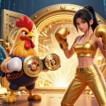 Experience the thrill of winning with c168 in this dynamic casino-themed illustration featuring championship characters and gold treasures.