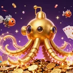 Experience a thrilling underwater adventure with 789winab, showcasing a golden kraken submarine amidst cascading coins and casino elements.