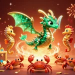 Spin and win with mbi8 at a vibrant casino featuring a leafy sea dragon and treasure chest.